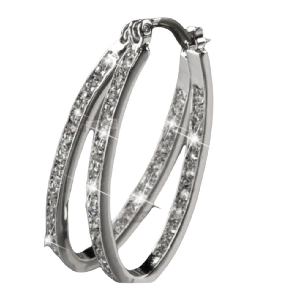 Earrings Hoops Gold Tone Faux Diamond Clear Stones